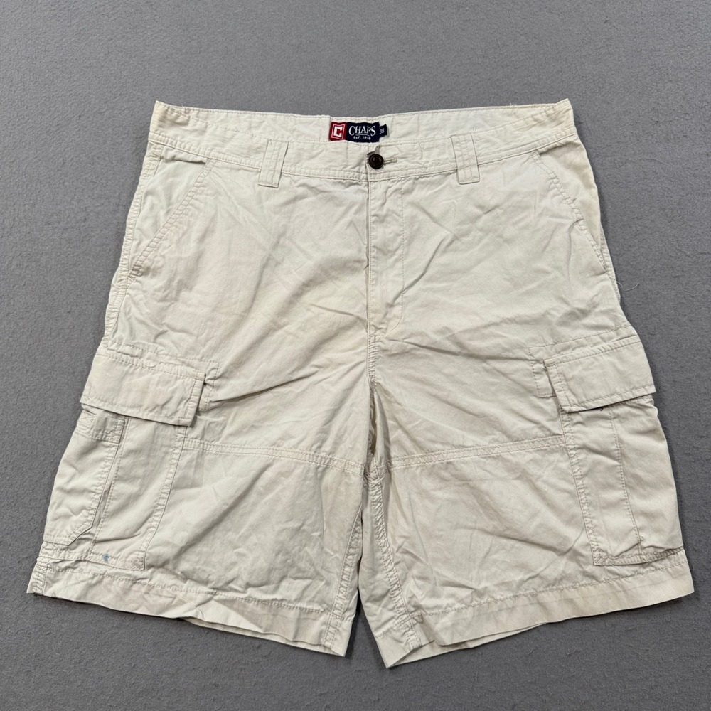 Chaps Cargo Shorts Mens 38 Beige Khaki Loose Fit Utility Hunting Outdoor Stretch